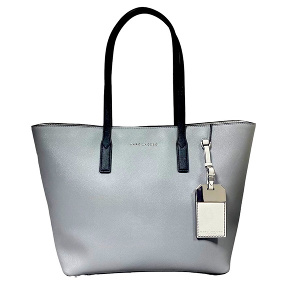 Marc Jacobs XL Tote Bag: Grey & White leather w/ black straps - Picture 1 of 4